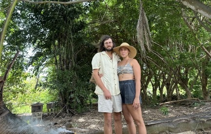 Zachary and Shelby in the beeyard