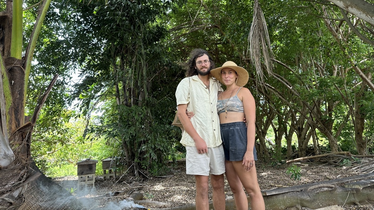 Zachary and Shelby in the beeyard