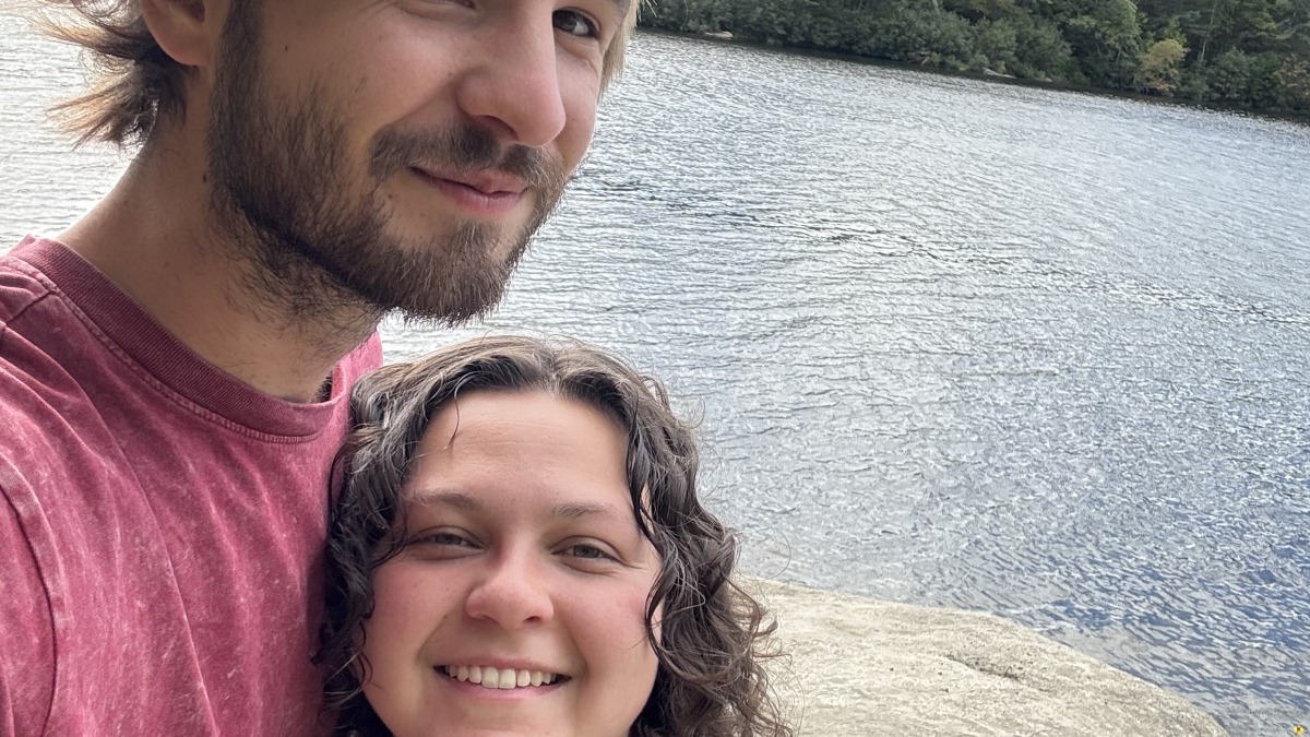Emma & Kyle exploring a nature walk in Maine
