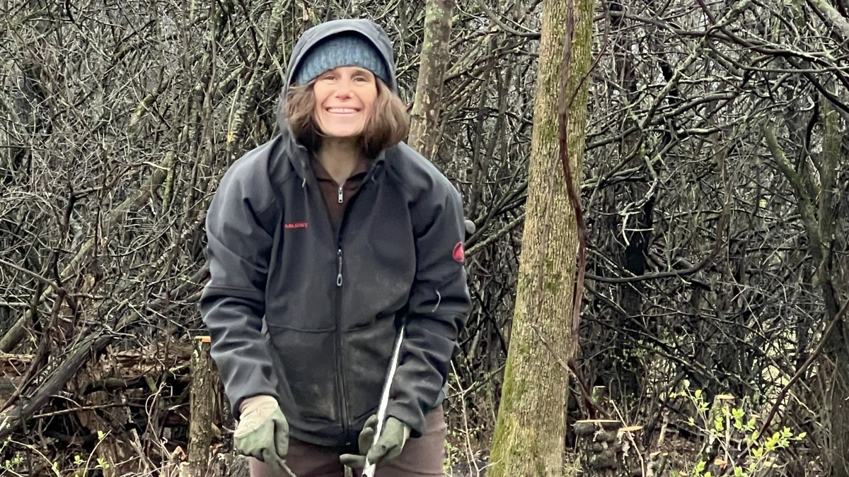 Gathering baseline soil samples at a riparian buffer in early spring 2024 before we restored it with native polycultures