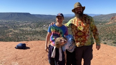 Here we are on our most unusual trip west! Our son is 9, and we have two older boys who are grown and out of the house. 