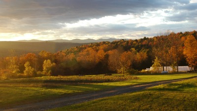 A lovely fall evening on the farm looking westward over the greenhouses.