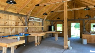 inside of timber framed farmstand