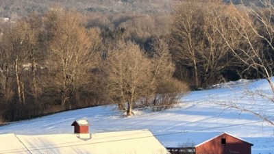 old dairy barns in winter
