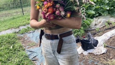 Ruby with an explosion of flowers